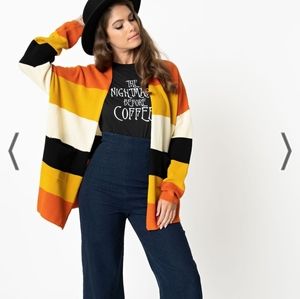 Plus Size Fall Stripe Open Cotton Knit Cardigan - One Size